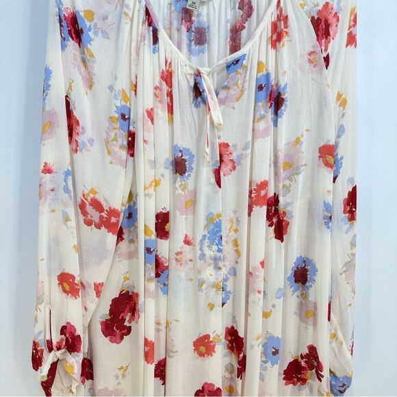 Lucky Brand Size 3X Floral Print Semi Sheer Popover Blouse w/Drawstring Closure - Picture 4 of 11